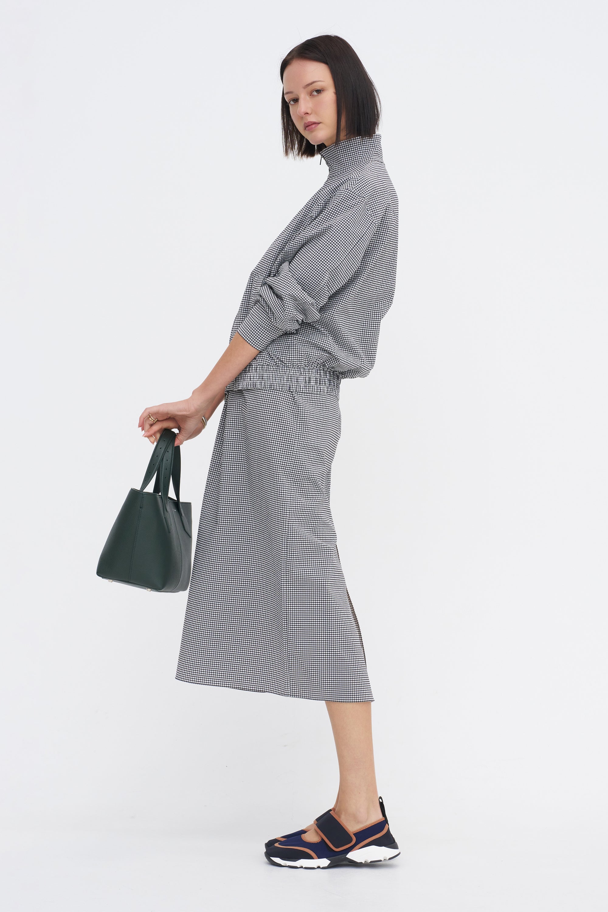 Tech Gingham Slip Skirt, Black &amp; White Gingham