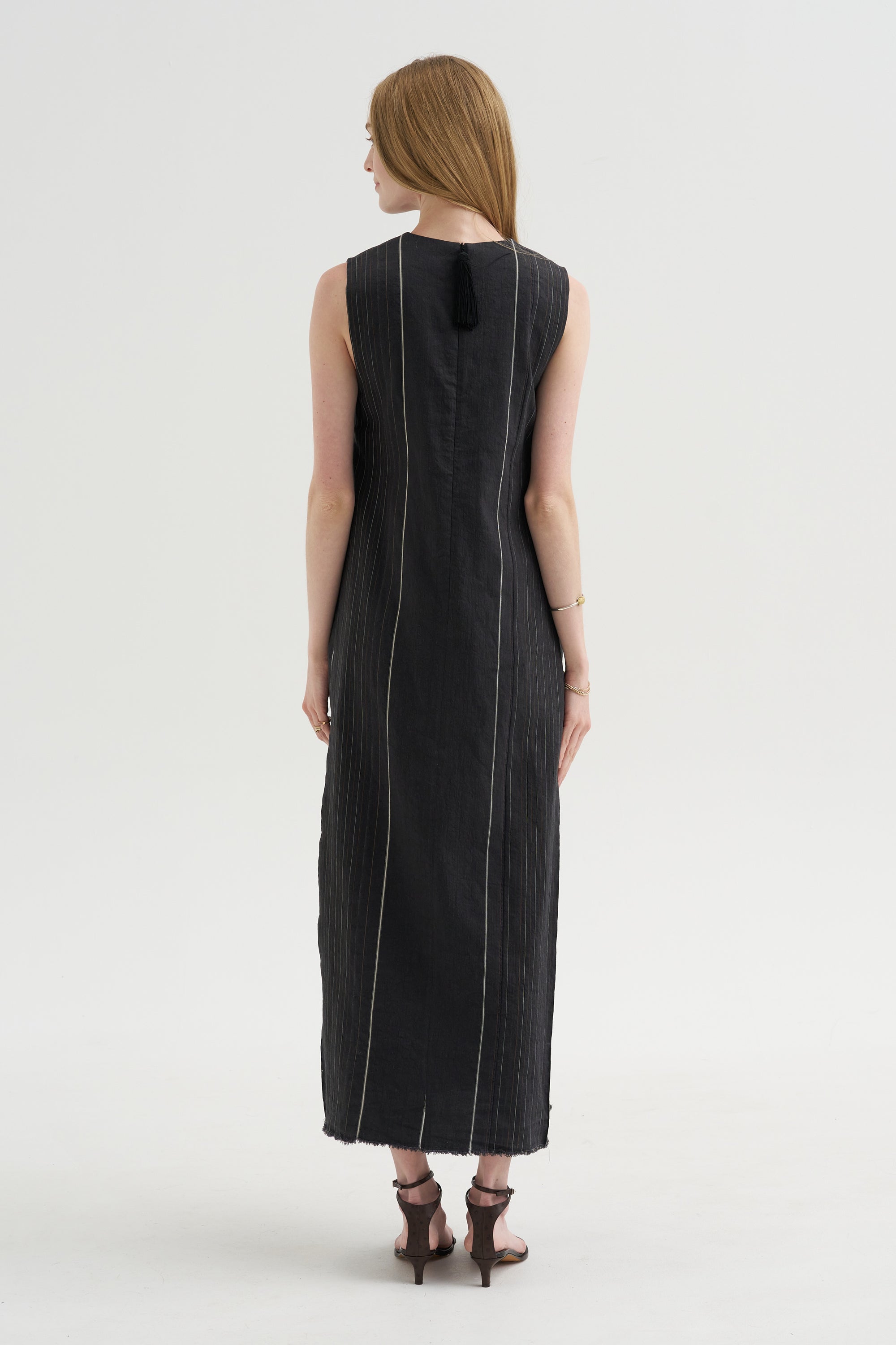Duna Dress, Black with Stripes