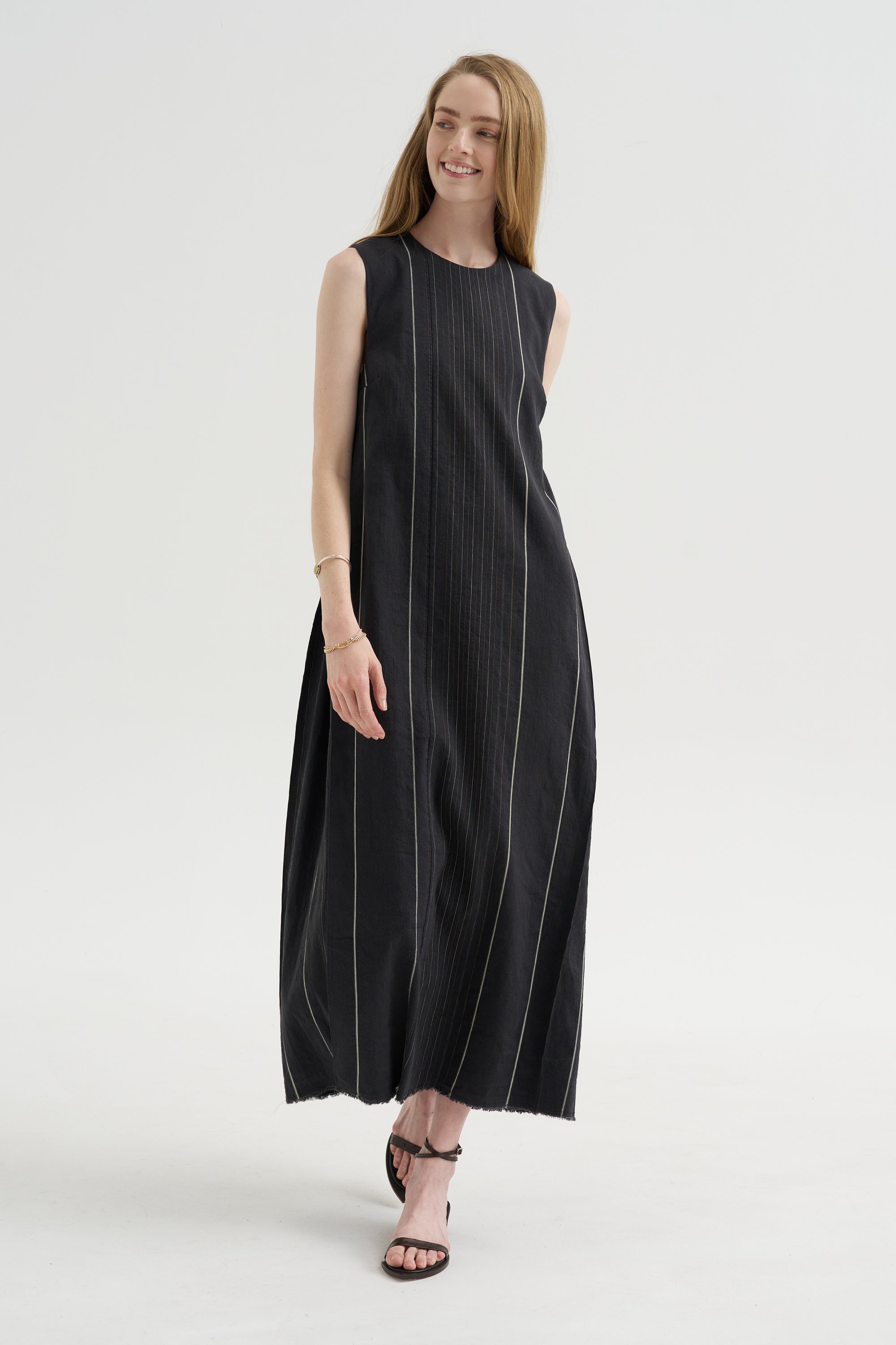 Duna Dress, Black with Stripes