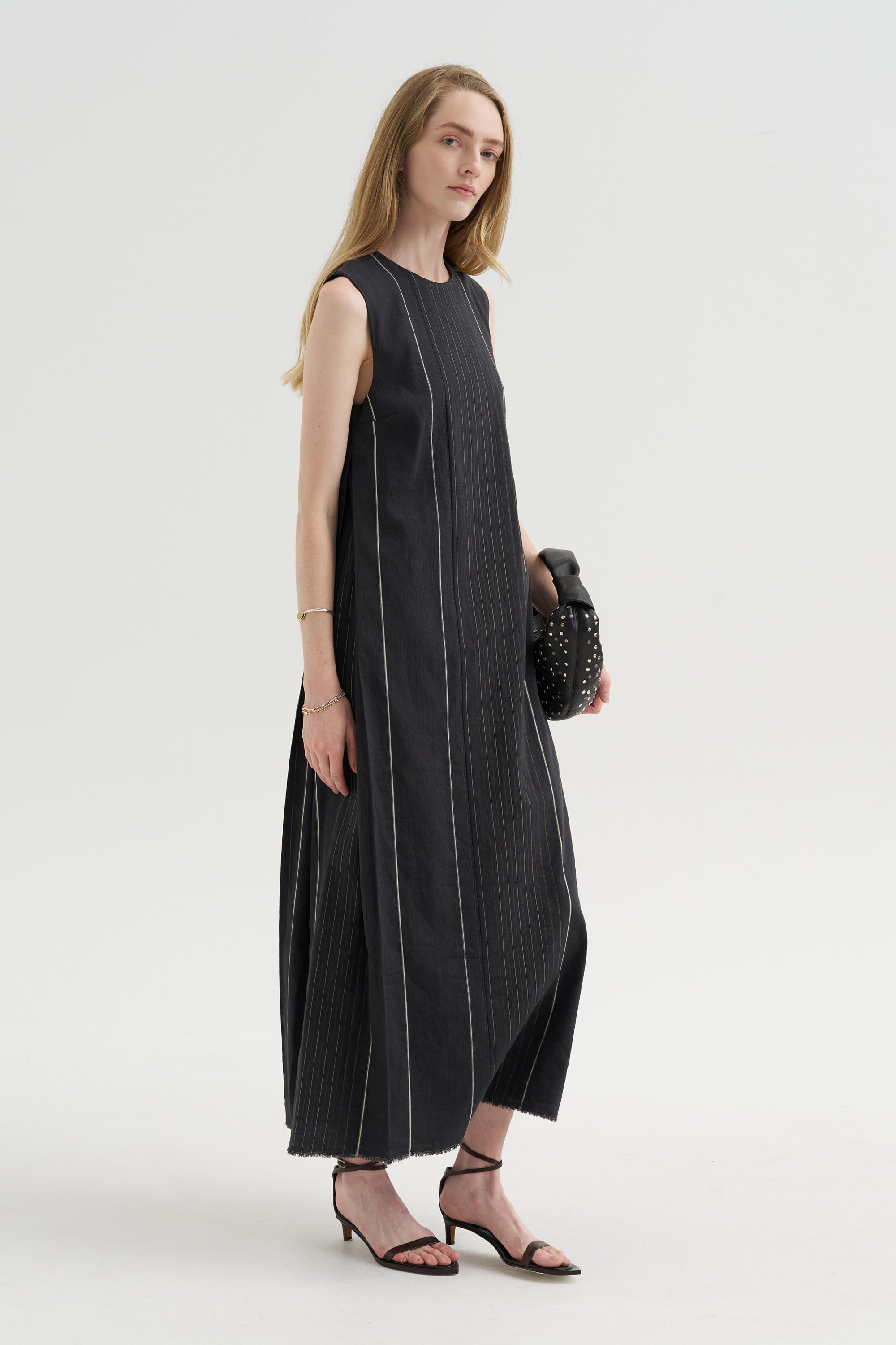Duna Dress, Black with Stripes