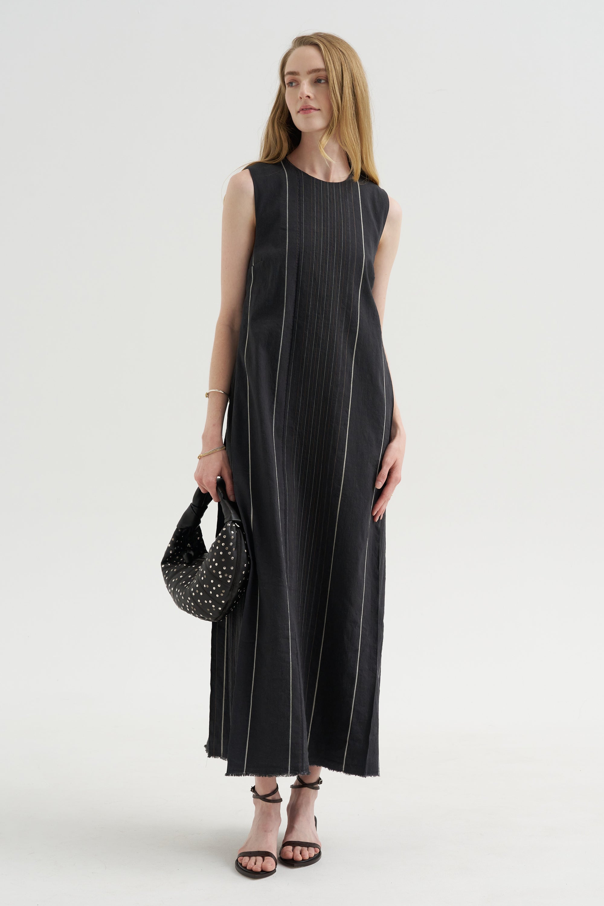 Duna Dress, Black with Stripes