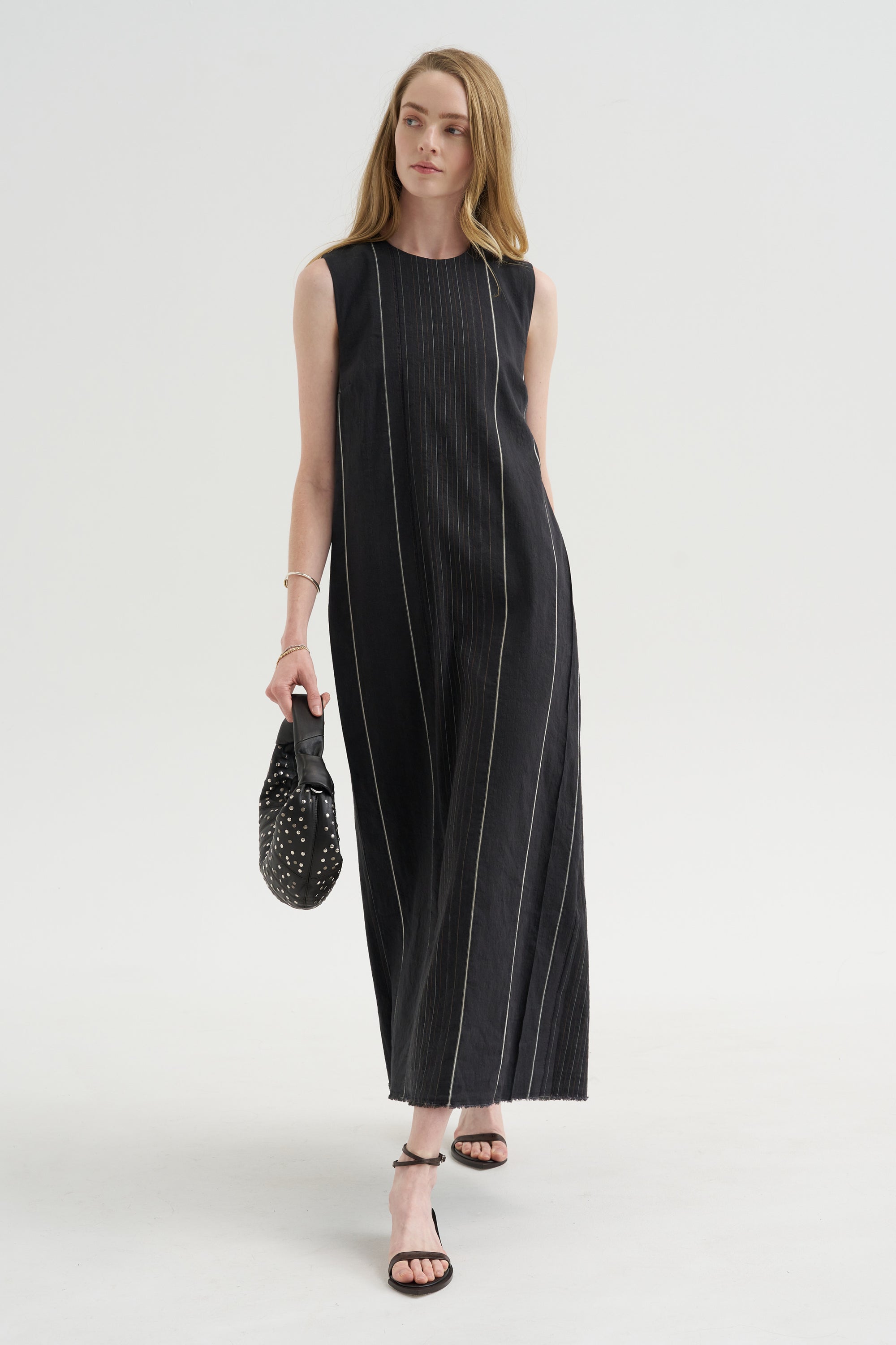 Duna Dress, Black with Stripes