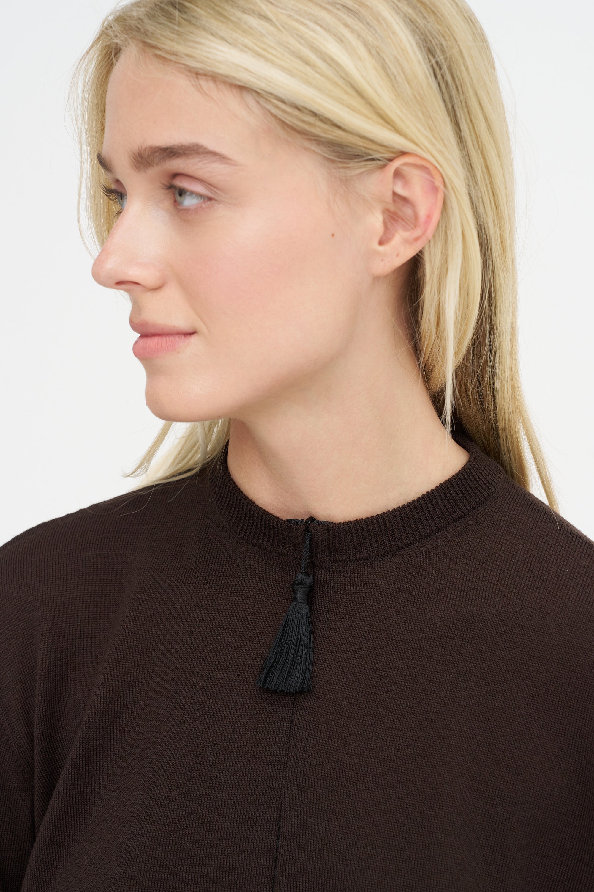 Tassel Tricot Sweater, Brown