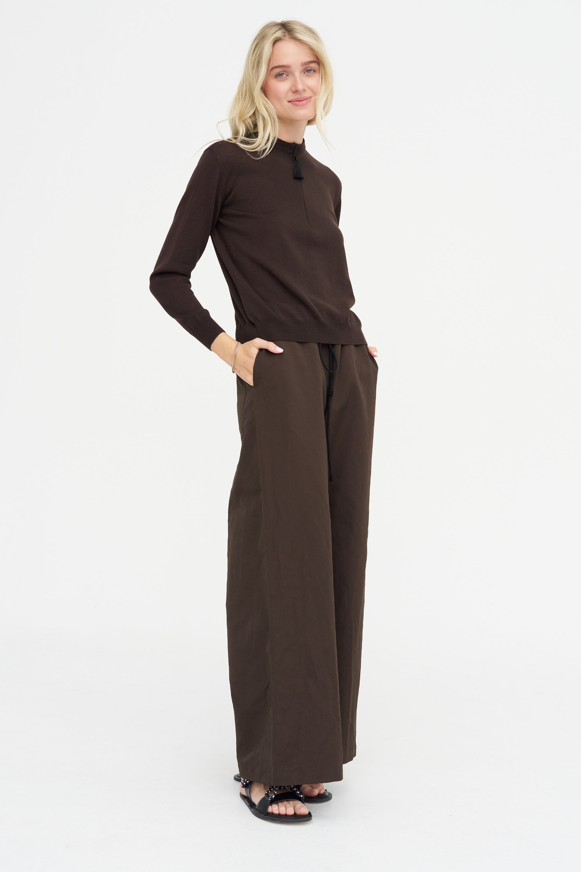 Tassel Tricot Sweater, Brown