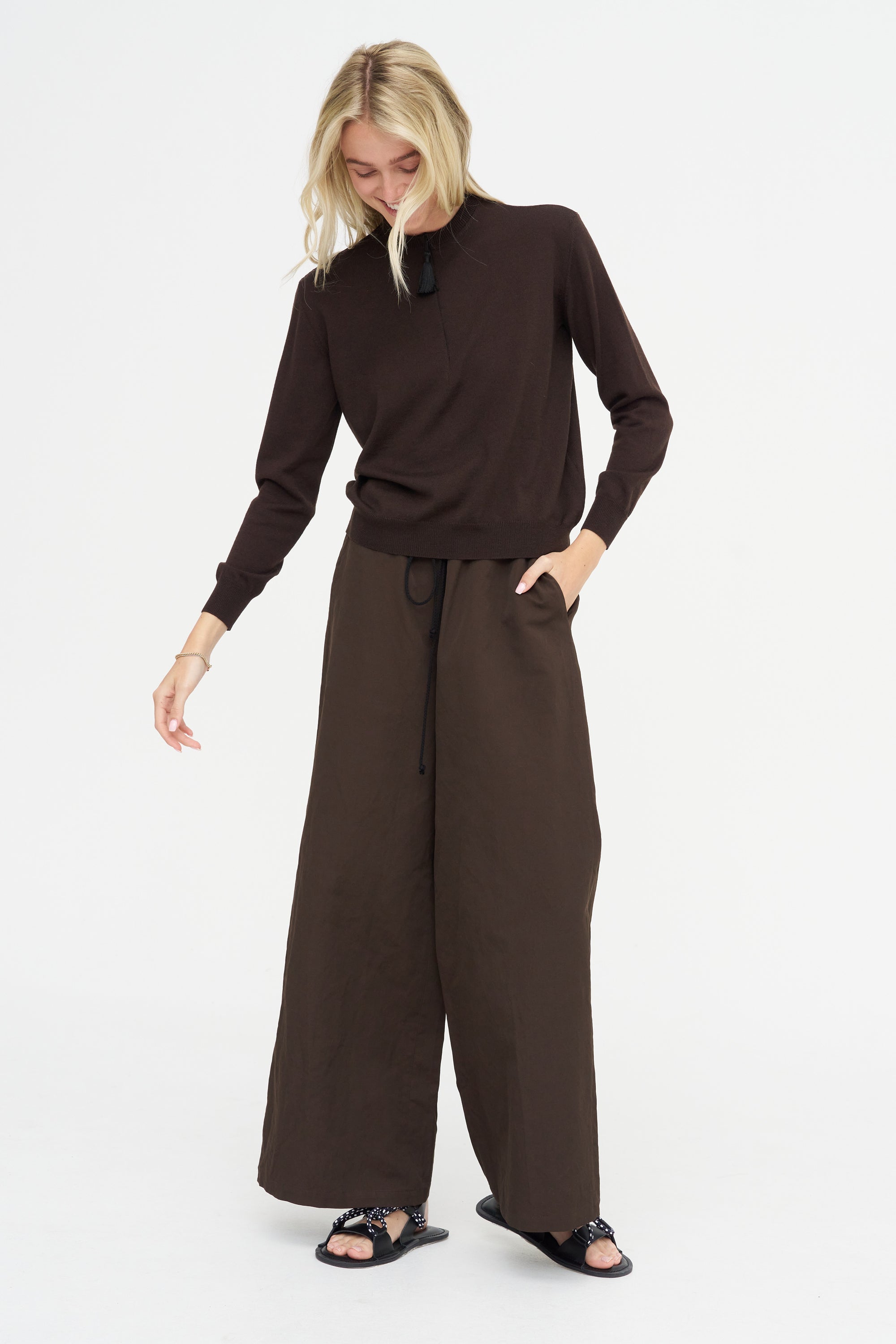 Tassel Tricot Sweater, Brown