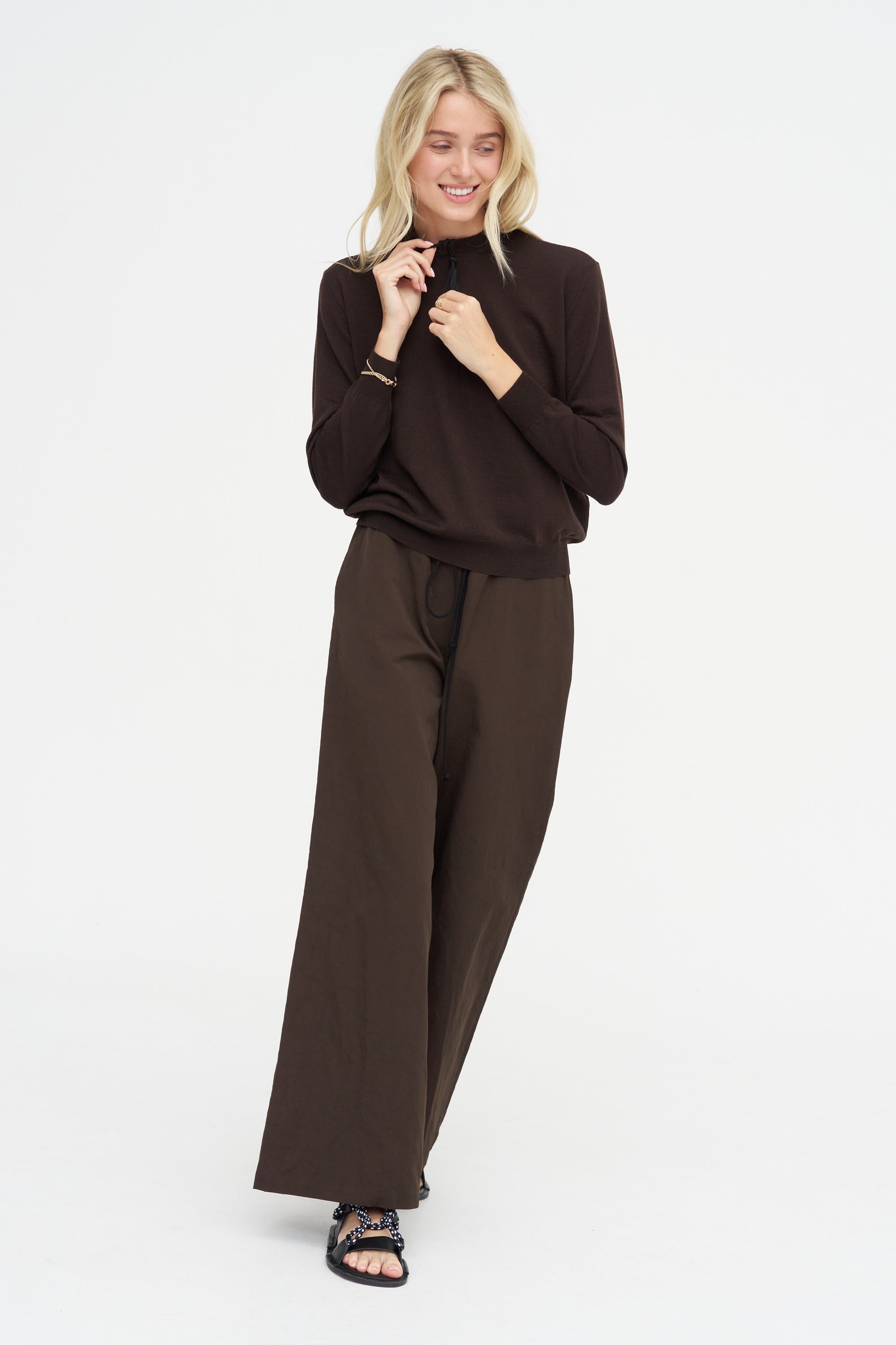 Tassel Tricot Sweater, Brown