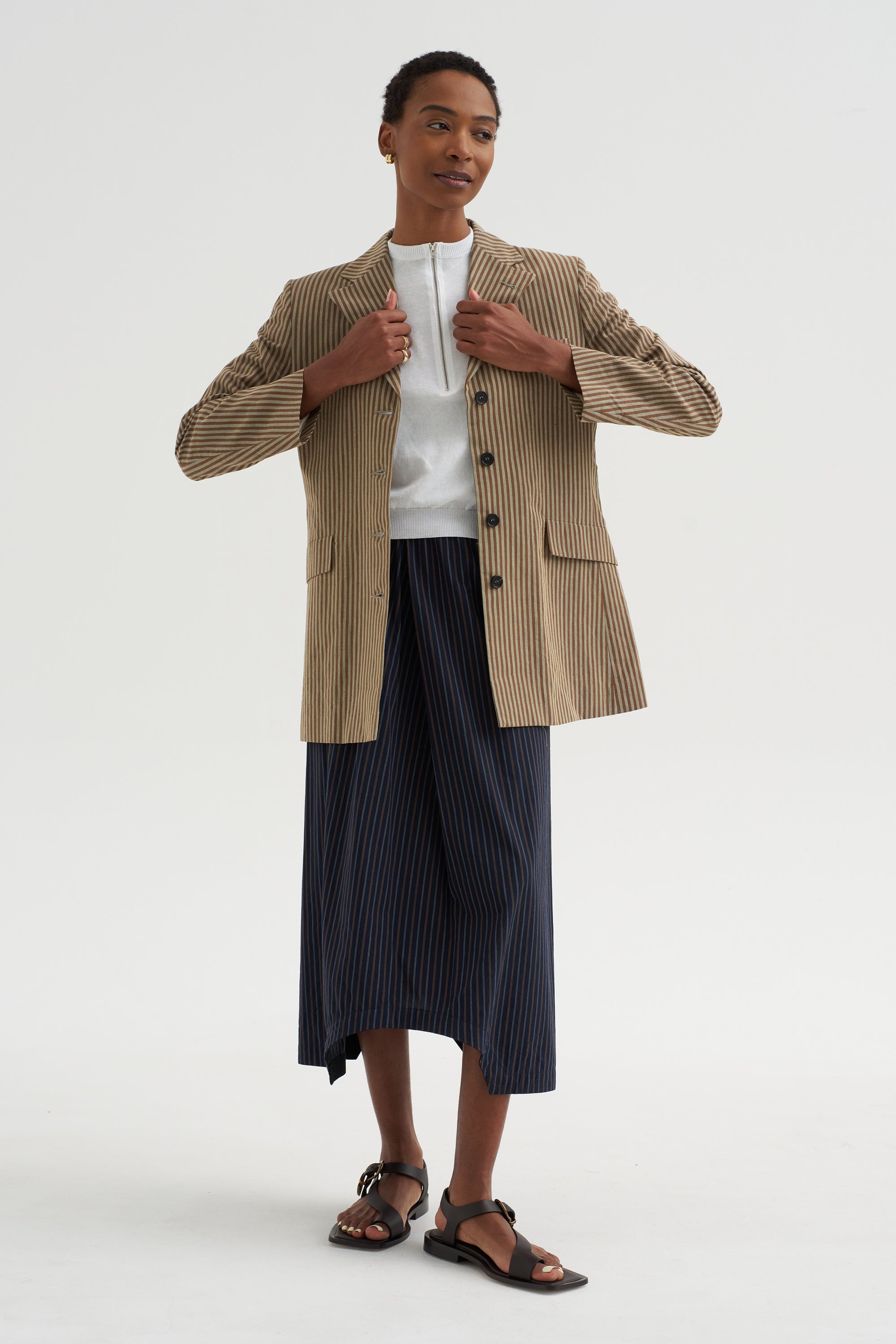 One Button Jacket, Kaki &amp; Brown