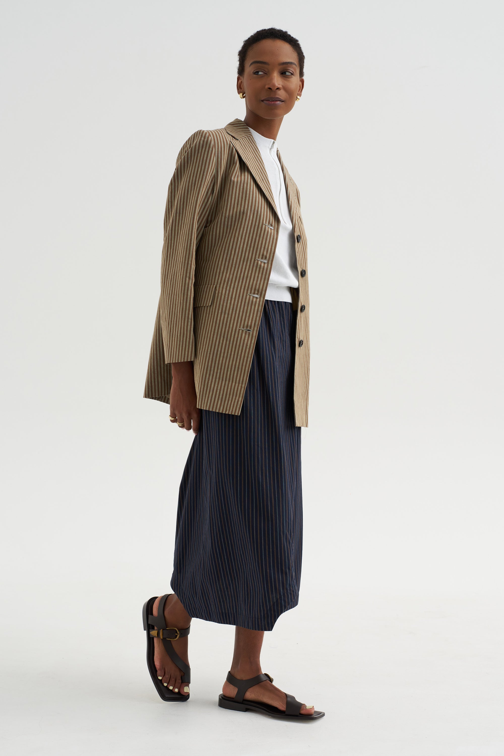 One Button Jacket, Kaki &amp; Brown