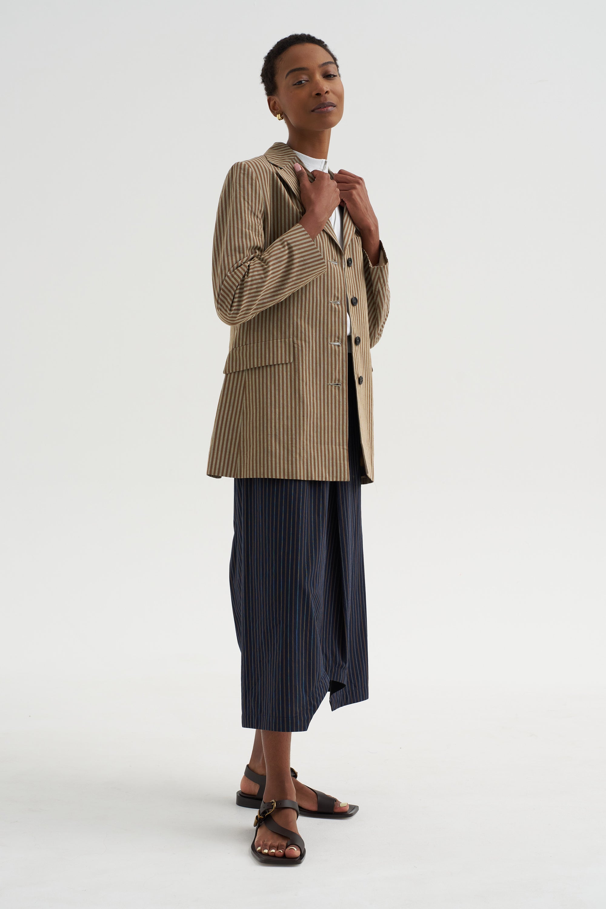 One Button Jacket, Kaki &amp; Brown