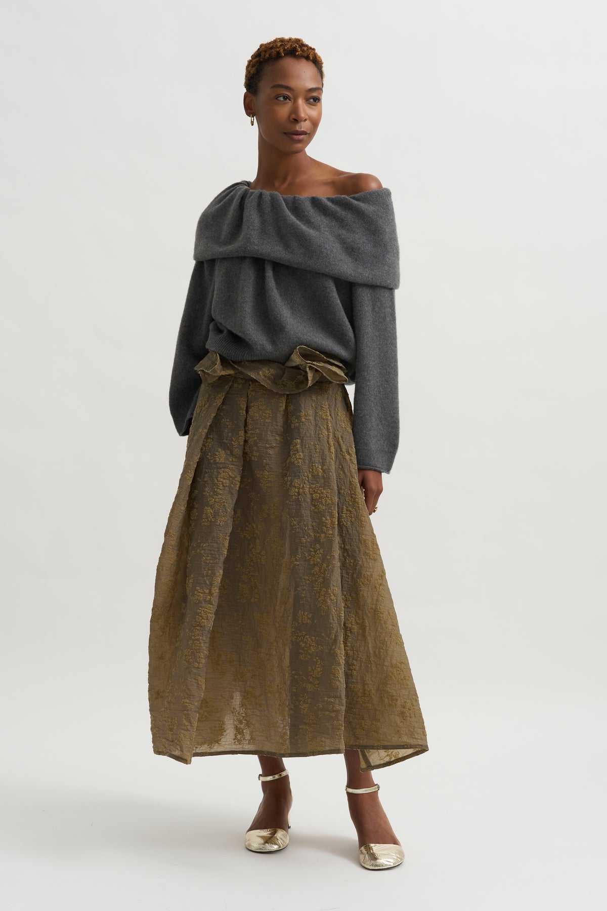 Shawl Collar Top, Grey Melange
