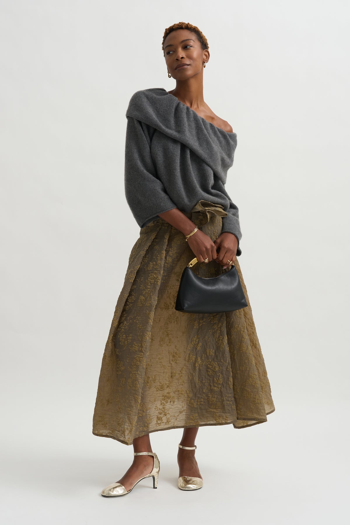 Shawl Collar Top, Grey Melange