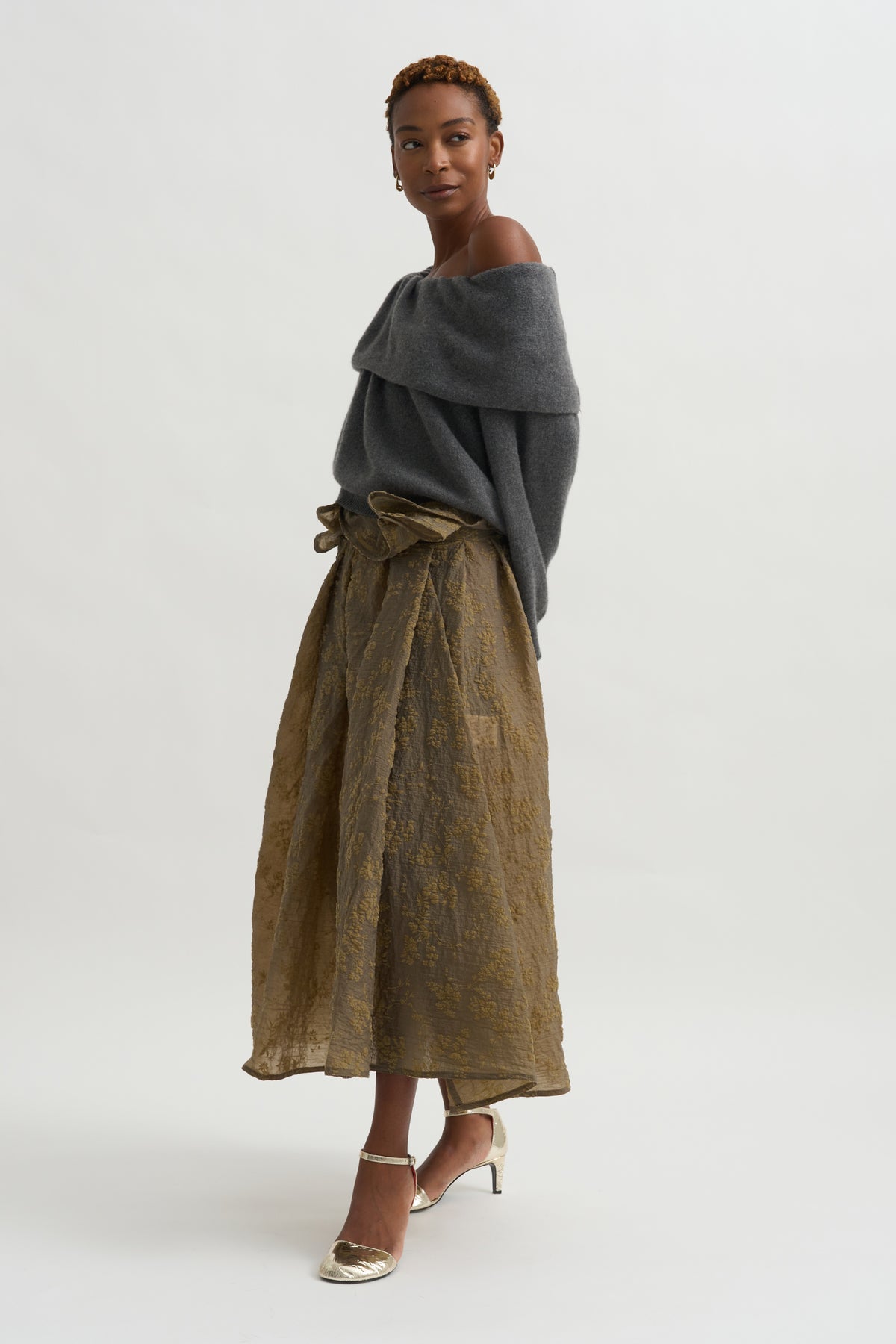 Shawl Collar Top, Grey Melange