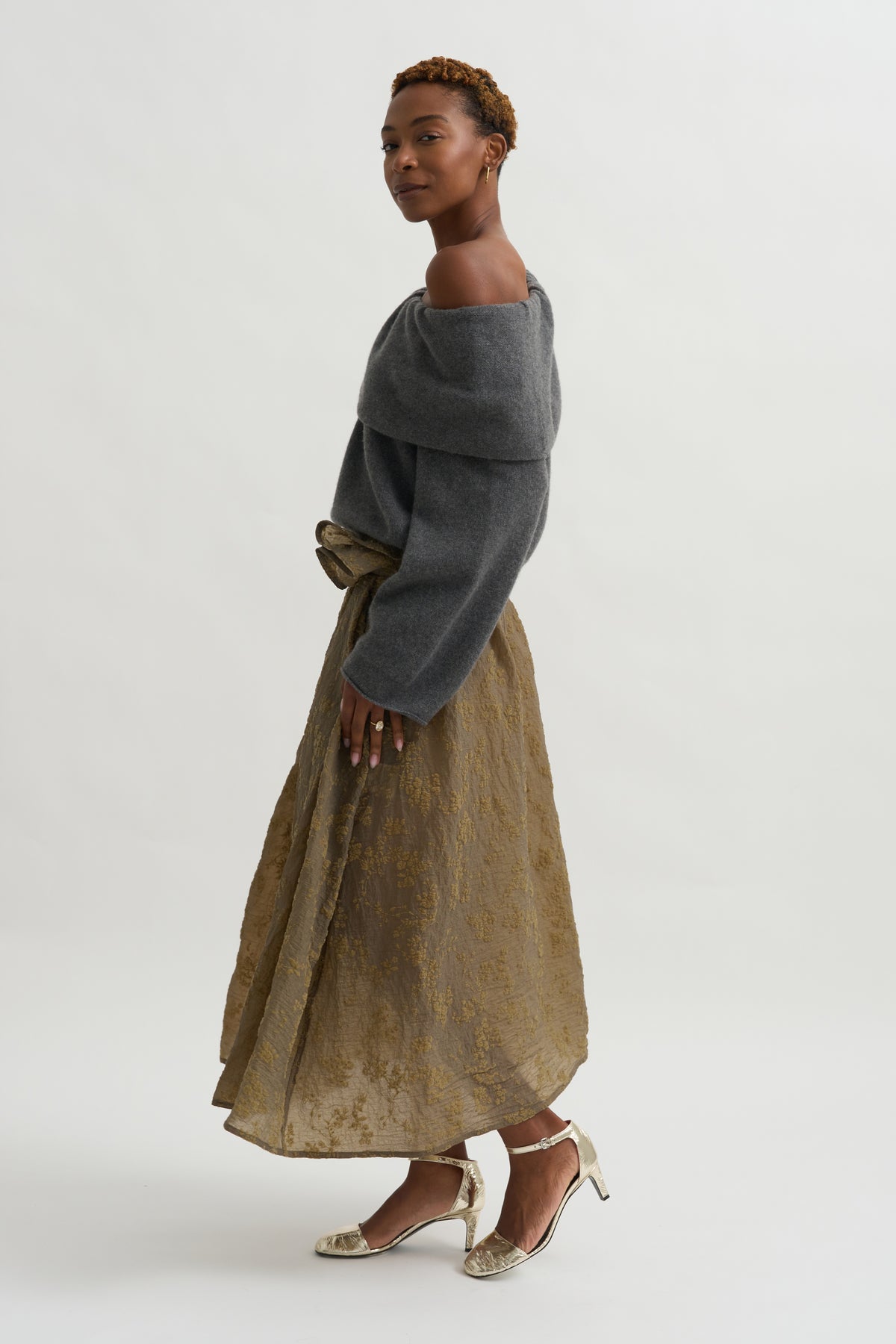 Shawl Collar Top, Grey Melange