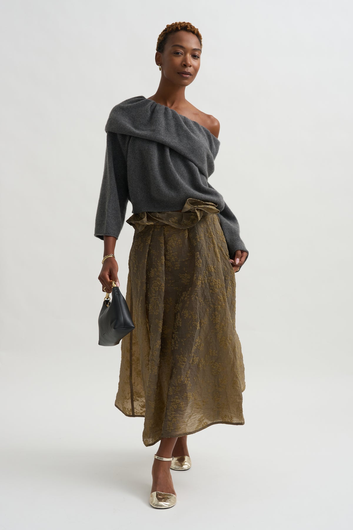 Shawl Collar Top, Grey Melange