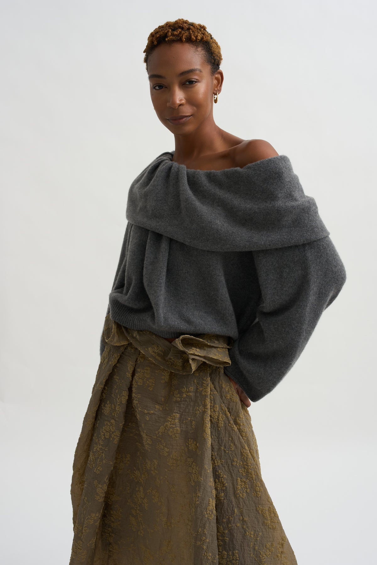 Shawl Collar Top, Grey Melange