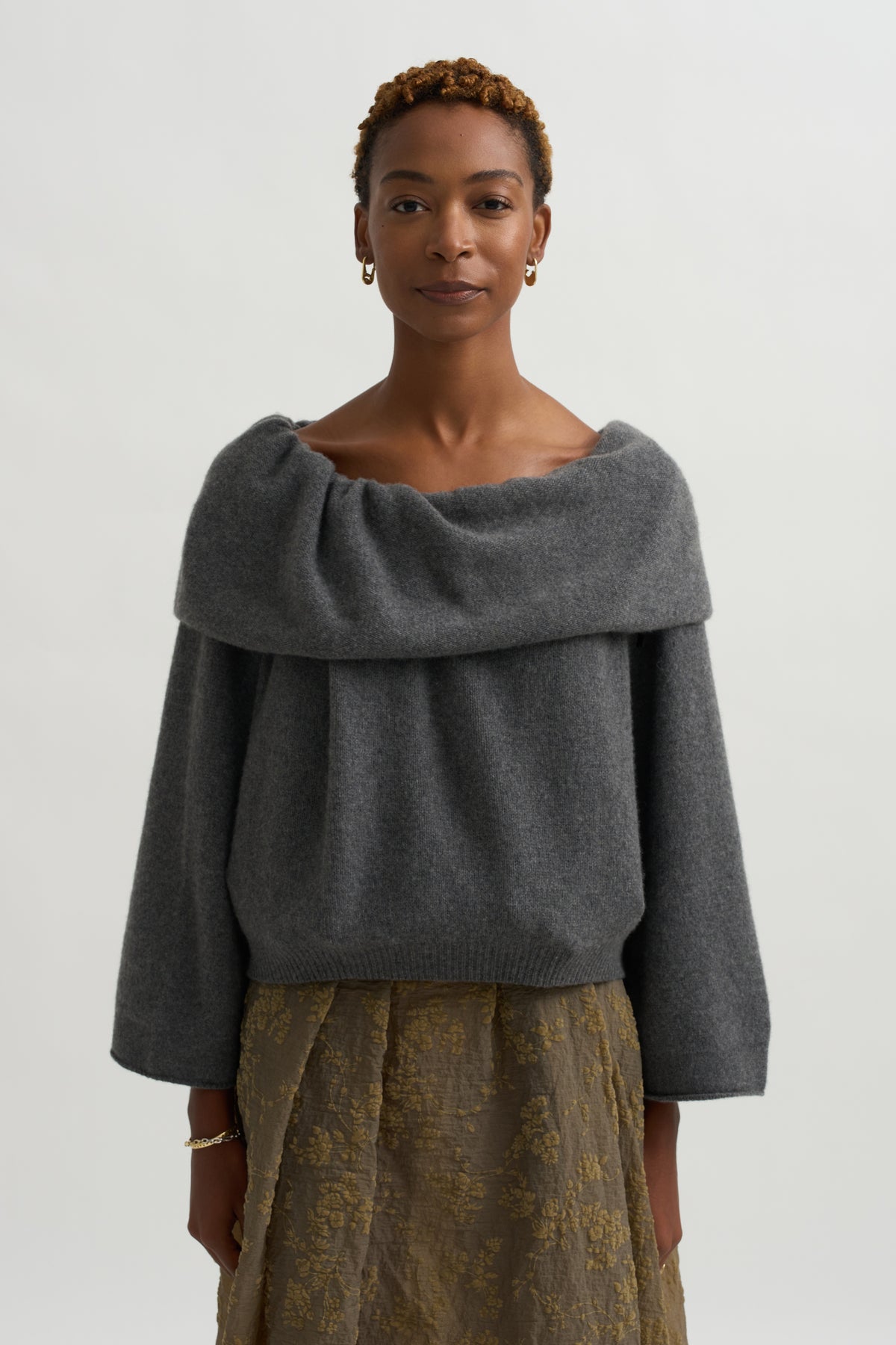 Shawl Collar Top, Grey Melange