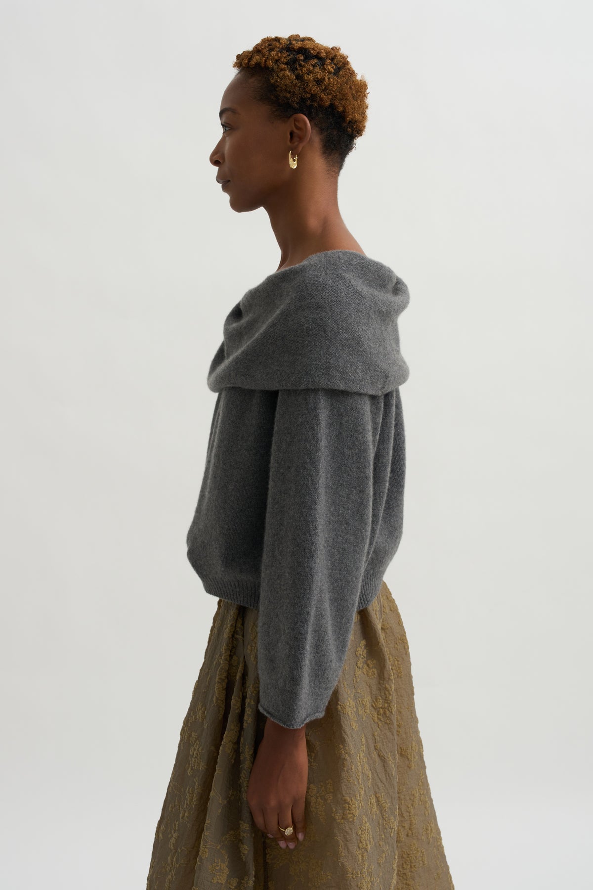 Shawl Collar Top, Grey Melange