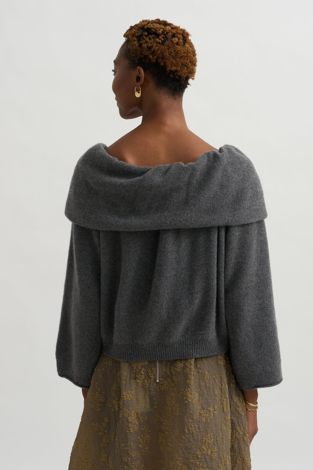Shawl Collar Top, Grey Melange