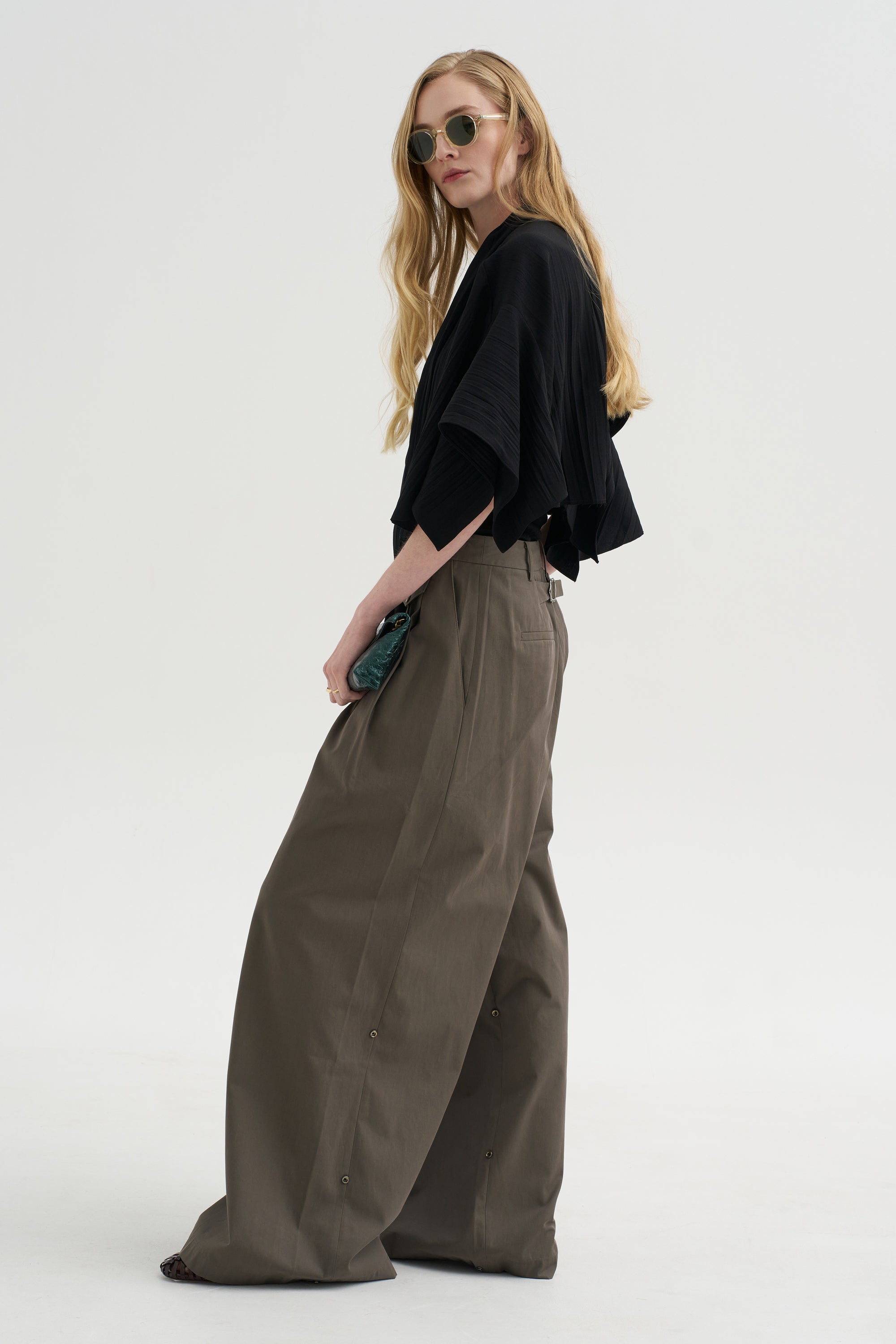 Pre-Order • Creased Acetate Drape Cape Tie Top, Black