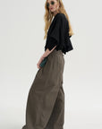 Pre-Order • Creased Acetate Drape Cape Tie Top, Black