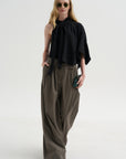 Pre-Order • Creased Acetate Drape Cape Tie Top, Black