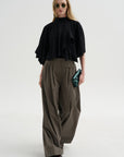 Pre-Order • Creased Acetate Drape Cape Tie Top, Black