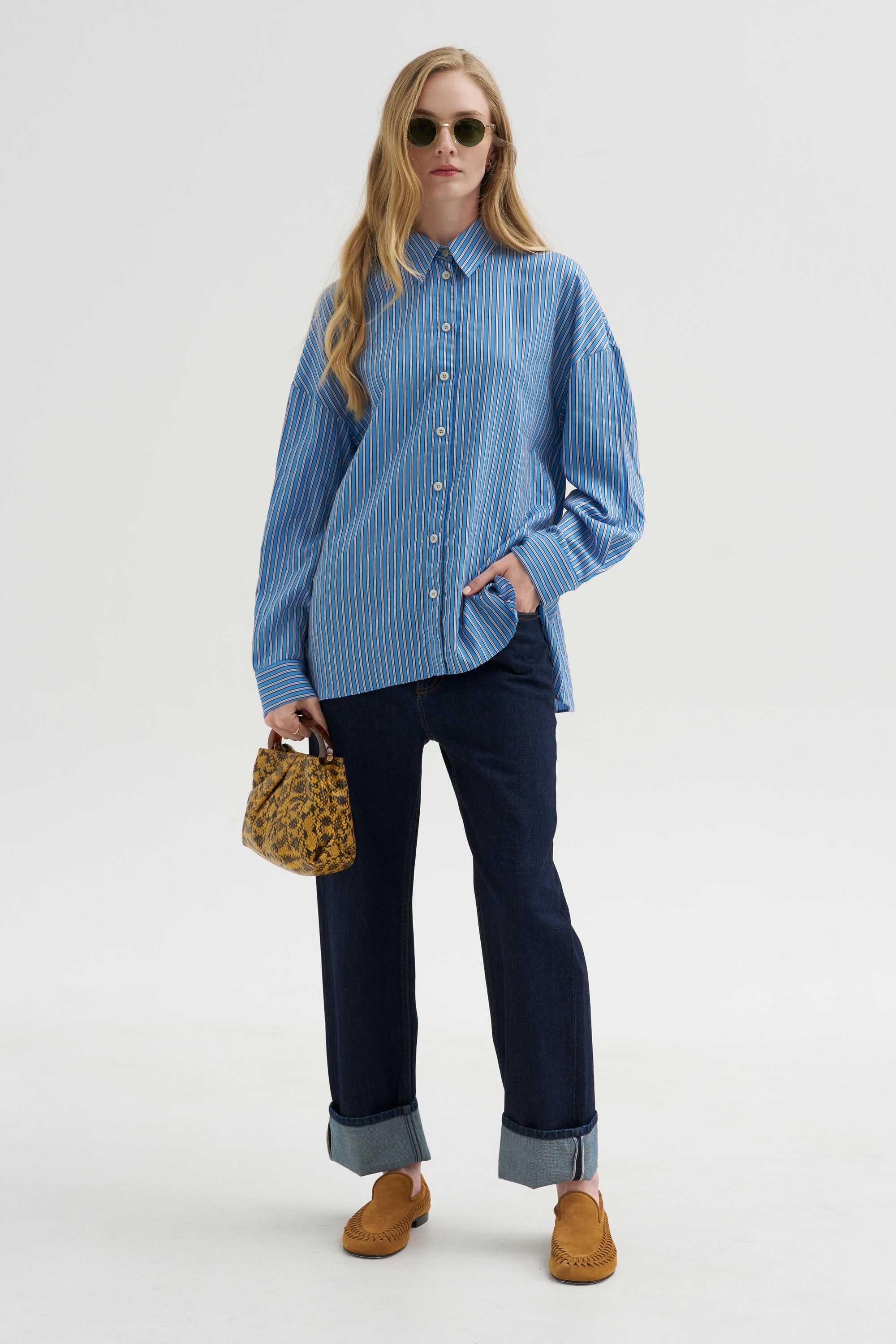 Edmund Lyocell Stripe Oversize, Blue Multi