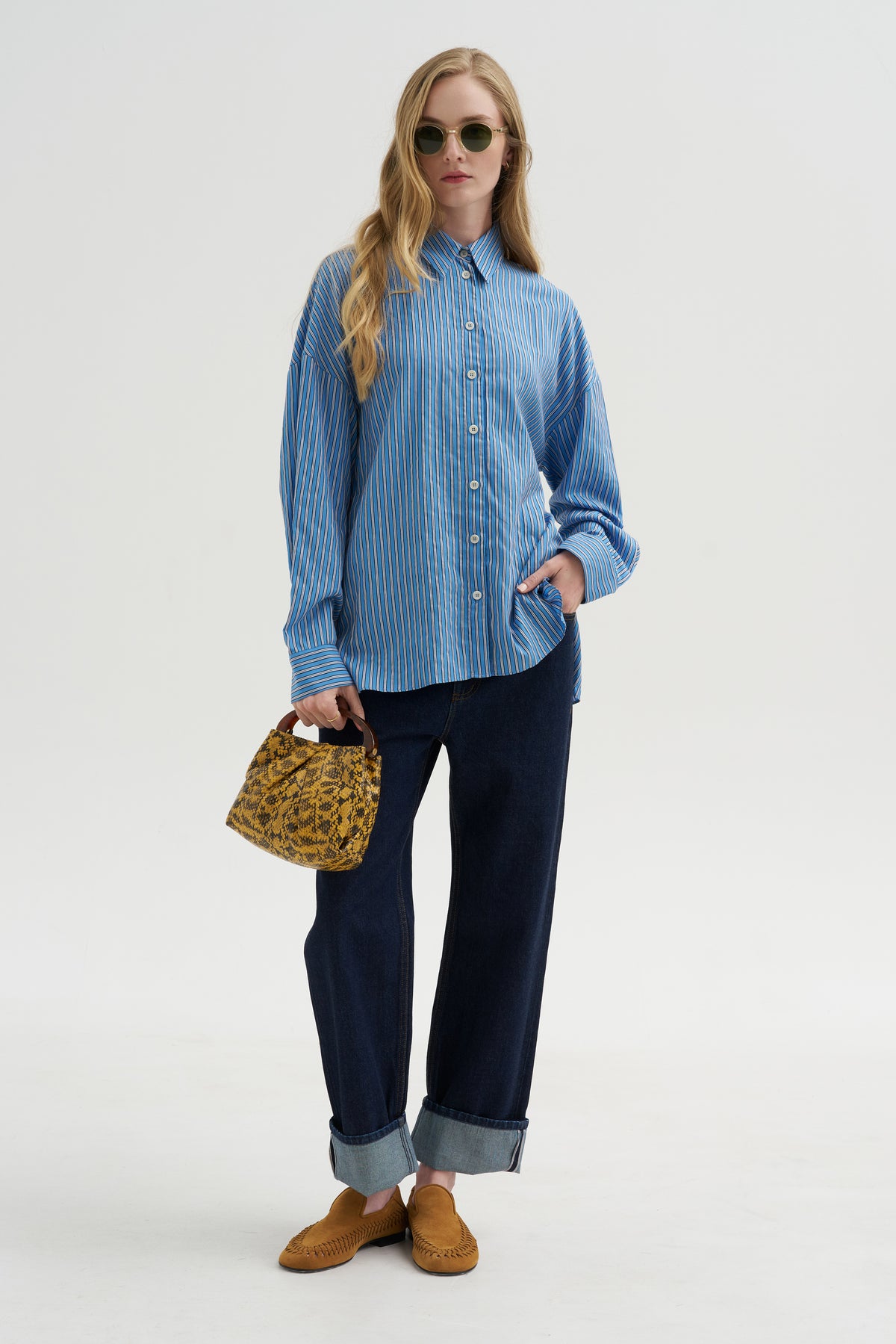 Edmund Lyocell Stripe Oversize, Blue Multi