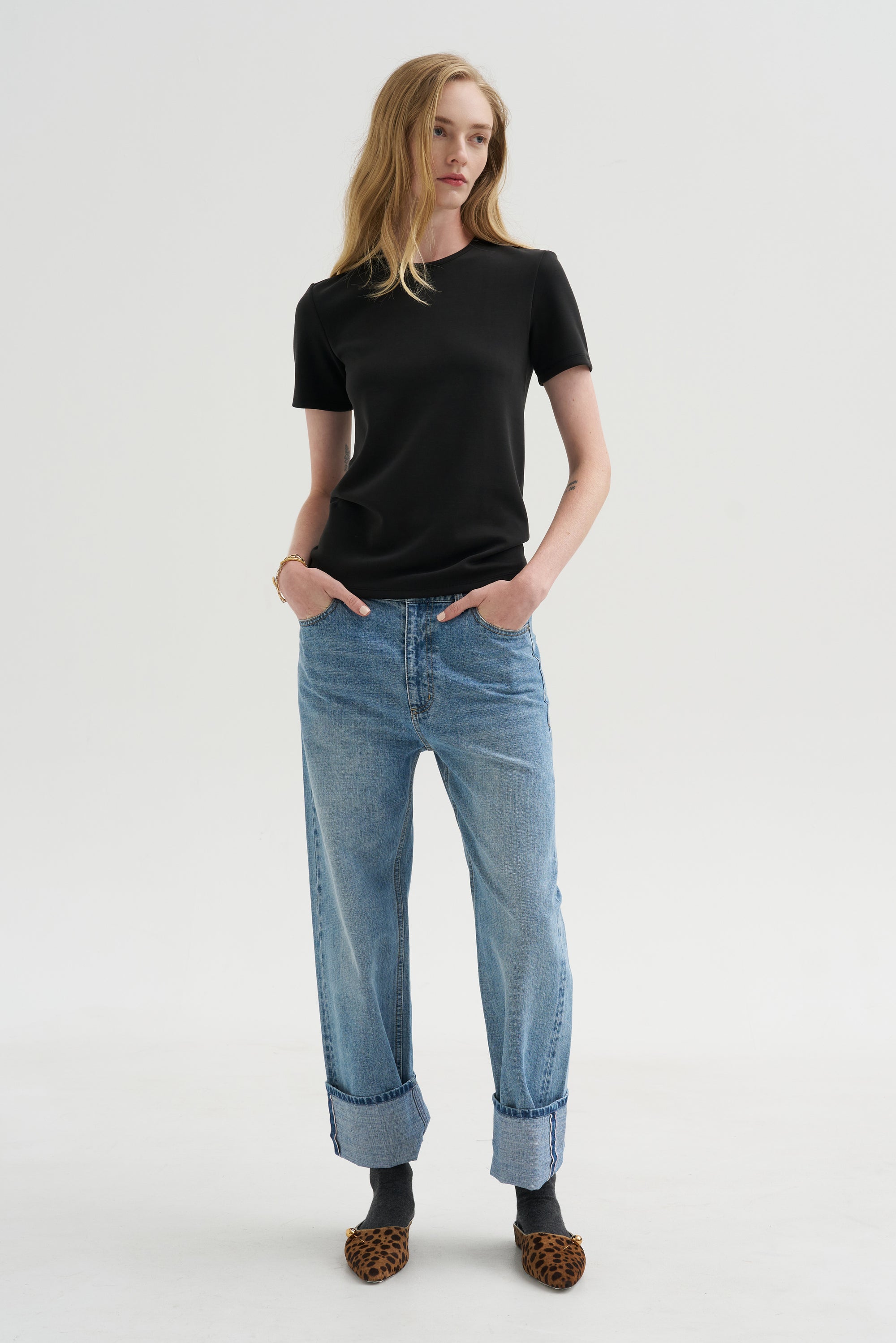Feather Weight Viscose Neoprene Slim T-Shirt, Black