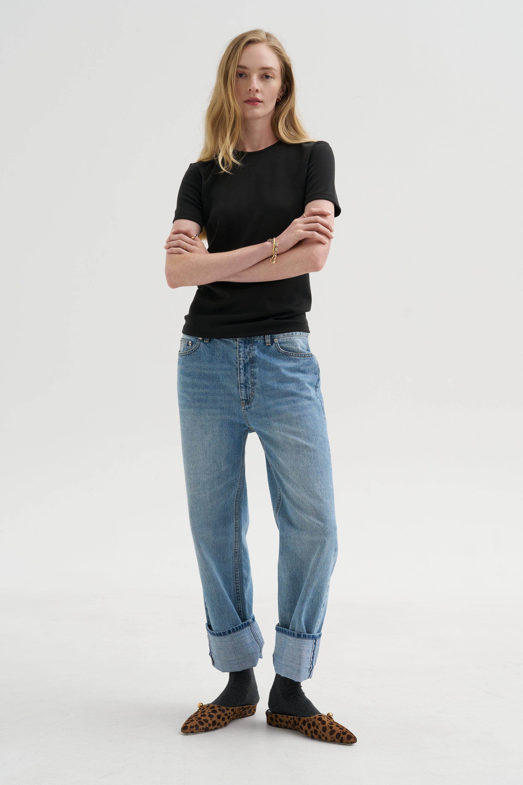 Feather Weight Viscose Neoprene Slim T-Shirt, Black