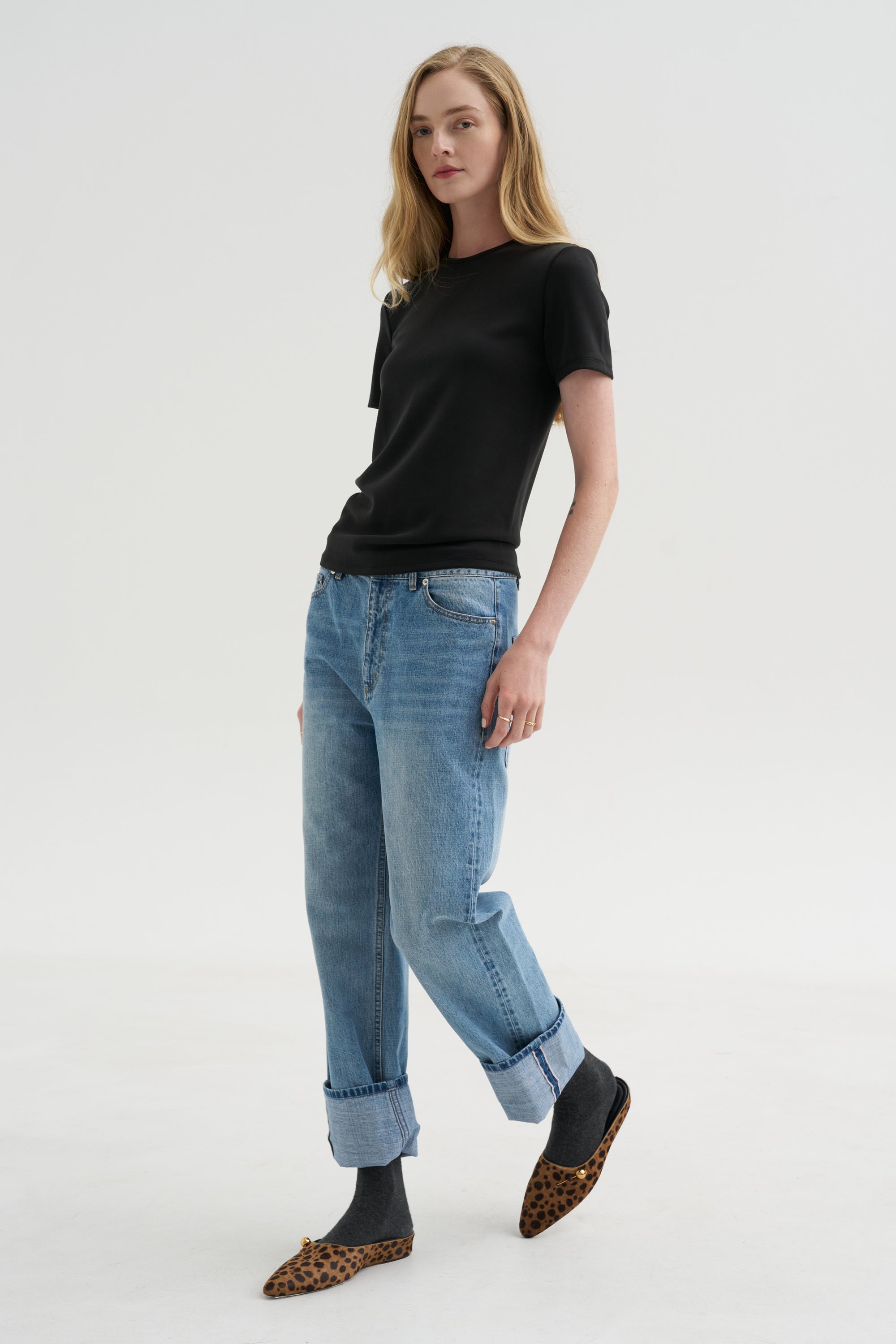 Feather Weight Viscose Neoprene Slim T-Shirt, Black