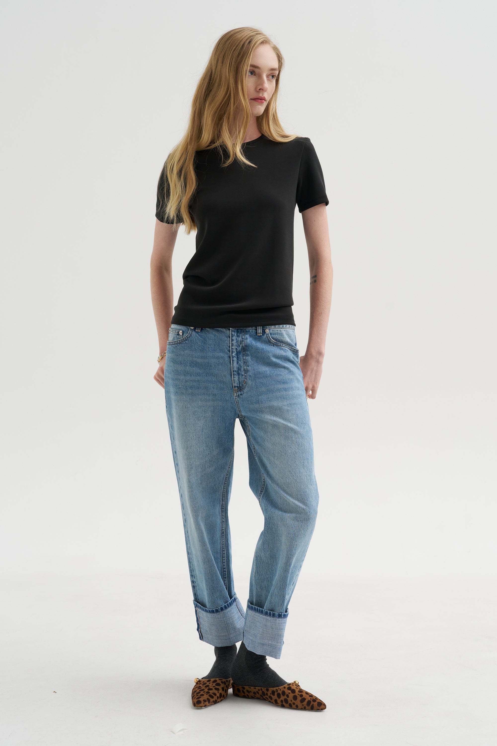 Feather Weight Viscose Neoprene Slim T-Shirt, Black
