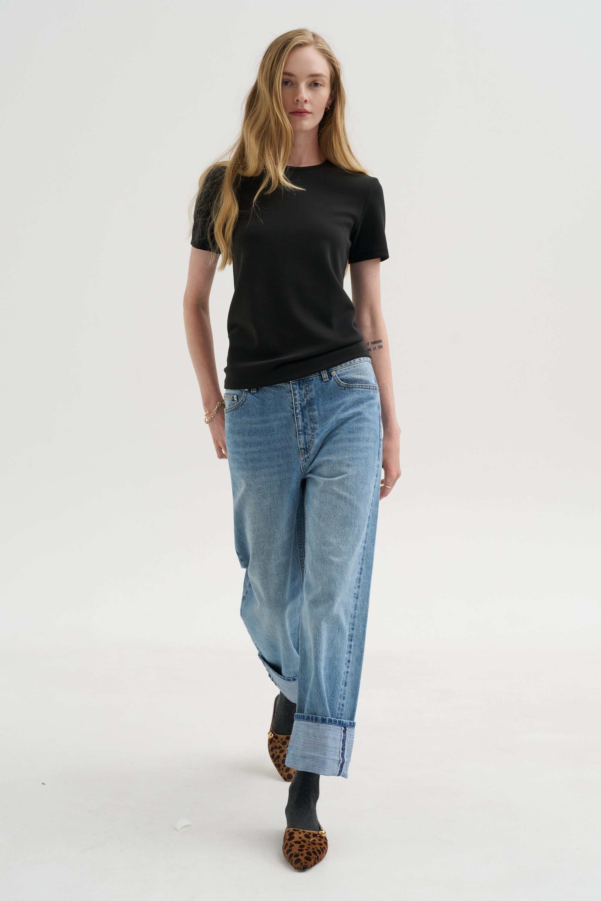 Feather Weight Viscose Neoprene Slim T-Shirt, Black
