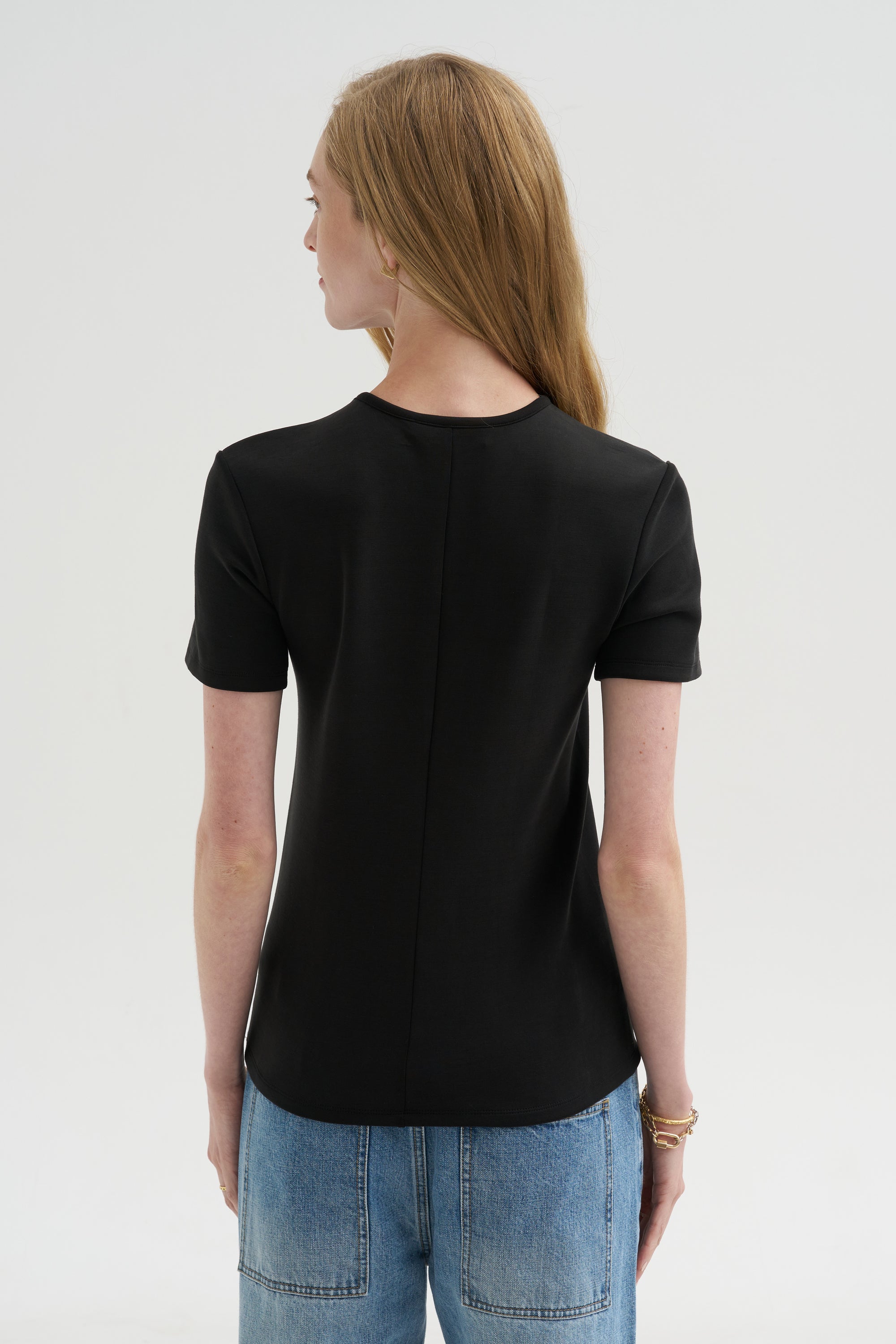 Feather Weight Viscose Neoprene Slim T-Shirt, Black