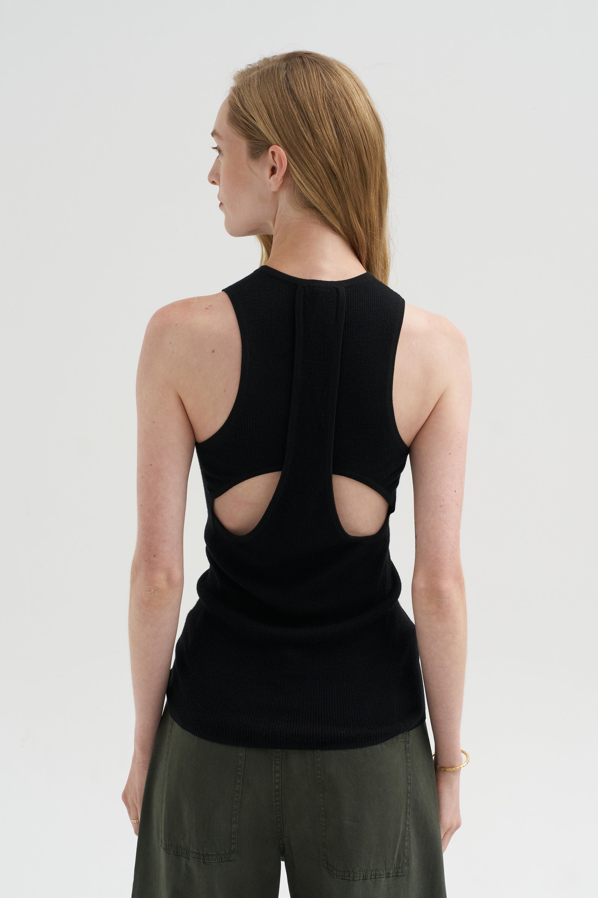 Feather Weight Ribbed Cut Out Tank Top, Black