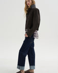 Herringbone Suiting Cropped Blazer, Brown Multi