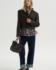 Herringbone Suiting Cropped Blazer, Brown Multi