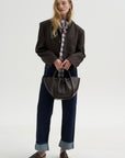 Herringbone Suiting Cropped Blazer, Brown Multi