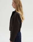 Herringbone Suiting Cropped Blazer, Brown Multi