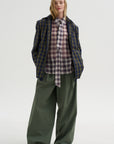 Pre-Order • Silk Cotton Plaid Blouse with Removable Tie, Black & Red Multi