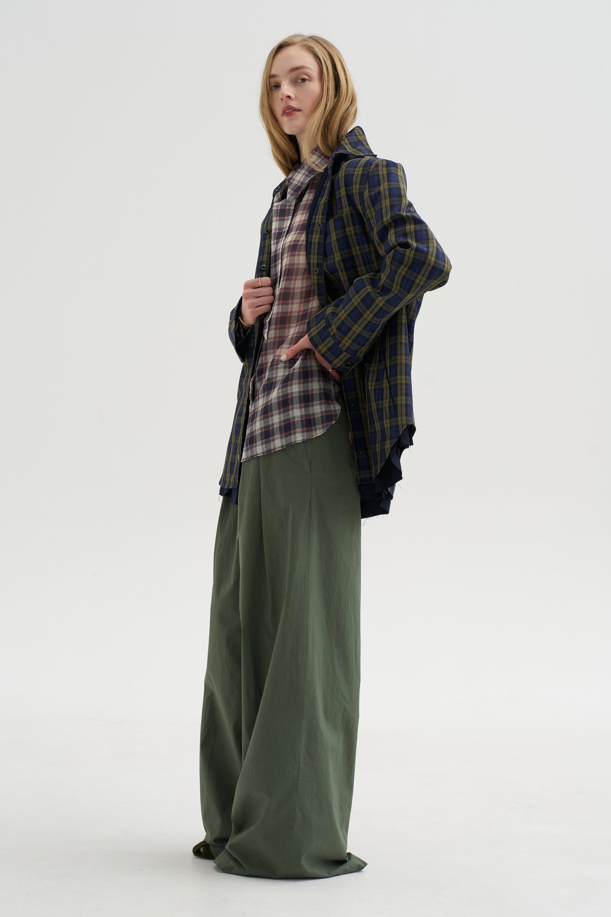 Pre-Order • Silk Cotton Plaid Blouse with Removable Tie, Black &amp; Red Multi