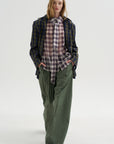 Pre-Order • Silk Cotton Plaid Blouse with Removable Tie, Black & Red Multi