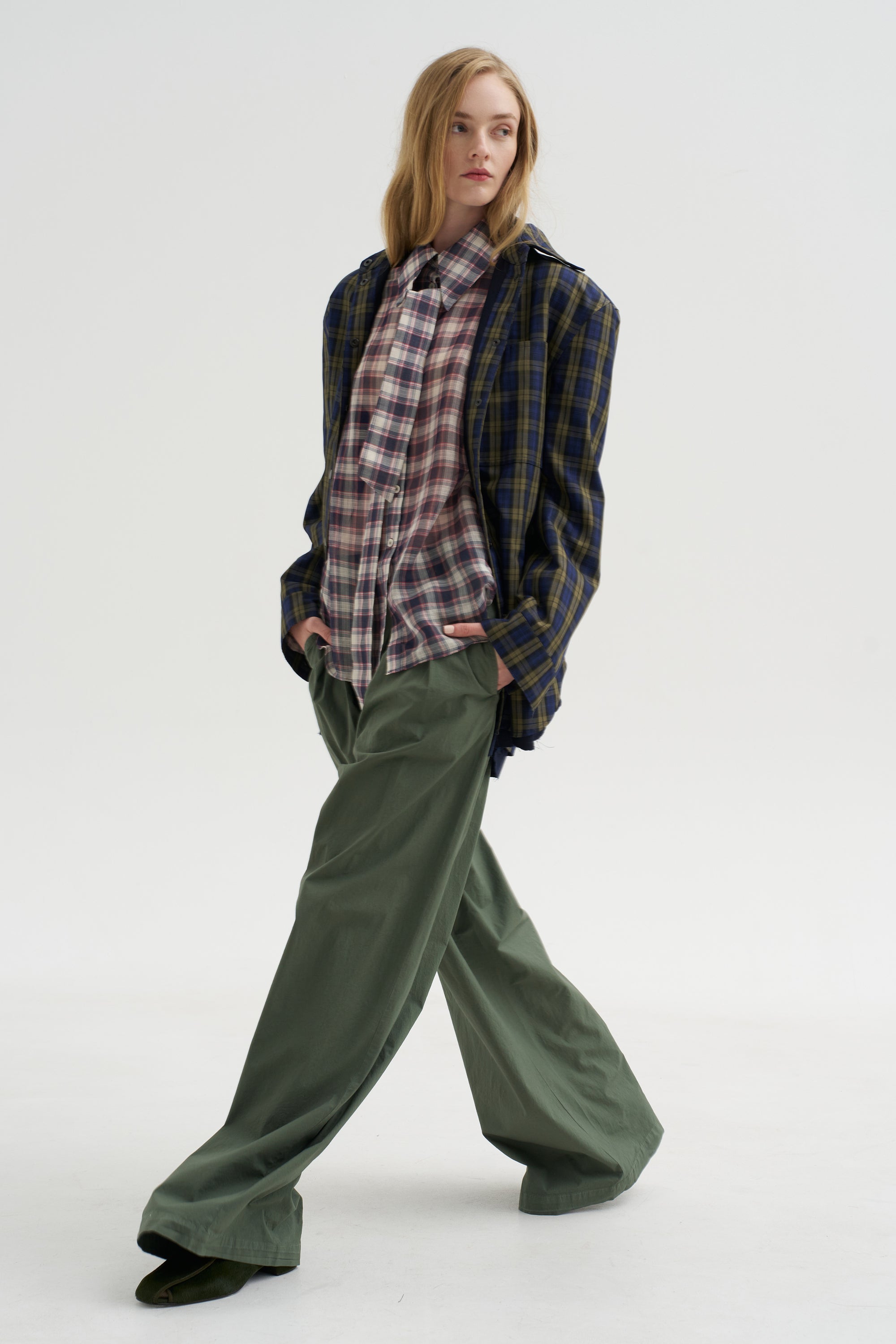 Pre-Order • Silk Cotton Plaid Blouse with Removable Tie, Black &amp; Red Multi
