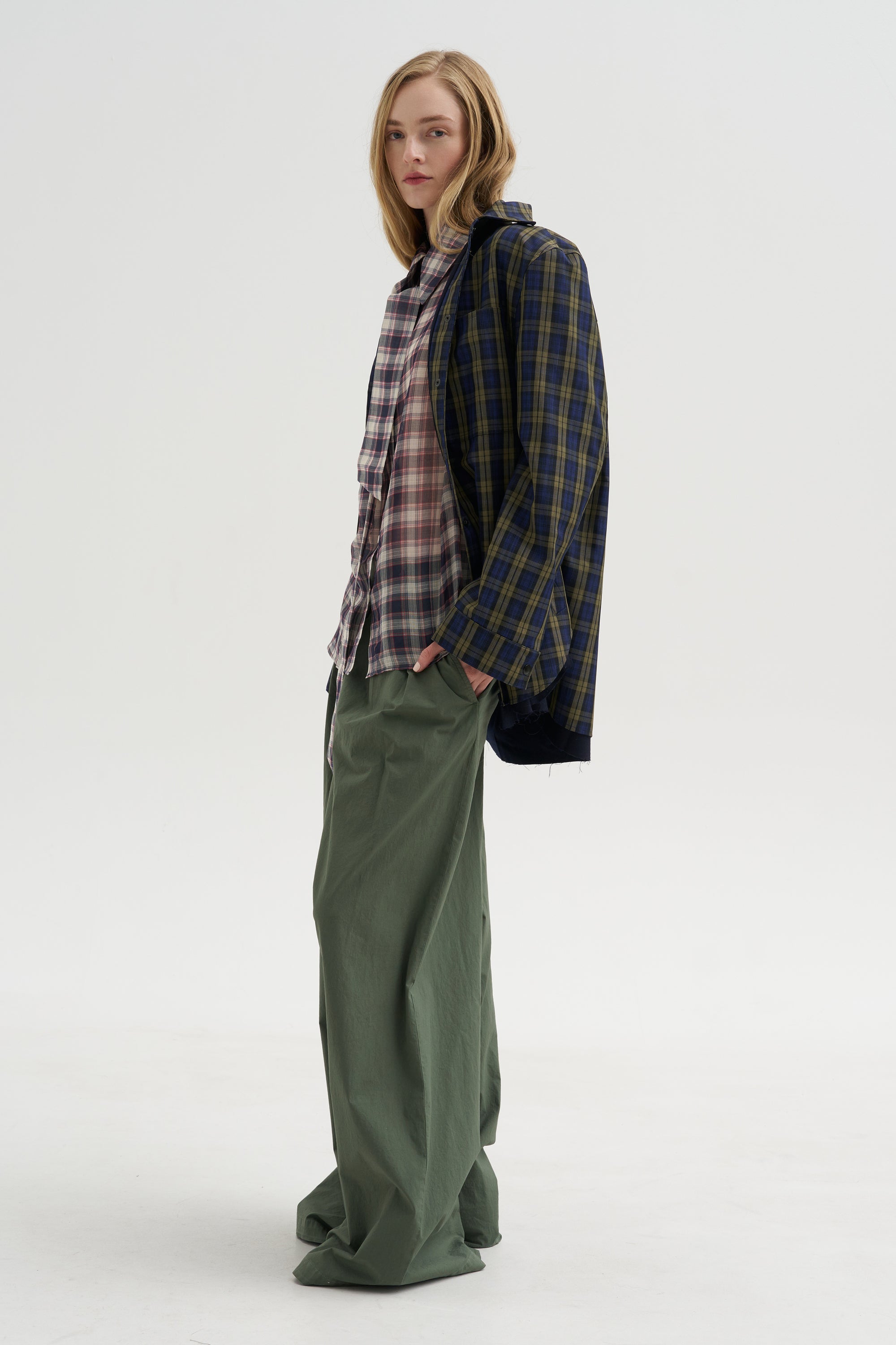 Pre-Order • Silk Cotton Plaid Blouse with Removable Tie, Black &amp; Red Multi