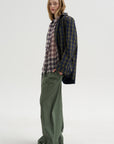 Pre-Order • Silk Cotton Plaid Blouse with Removable Tie, Black & Red Multi