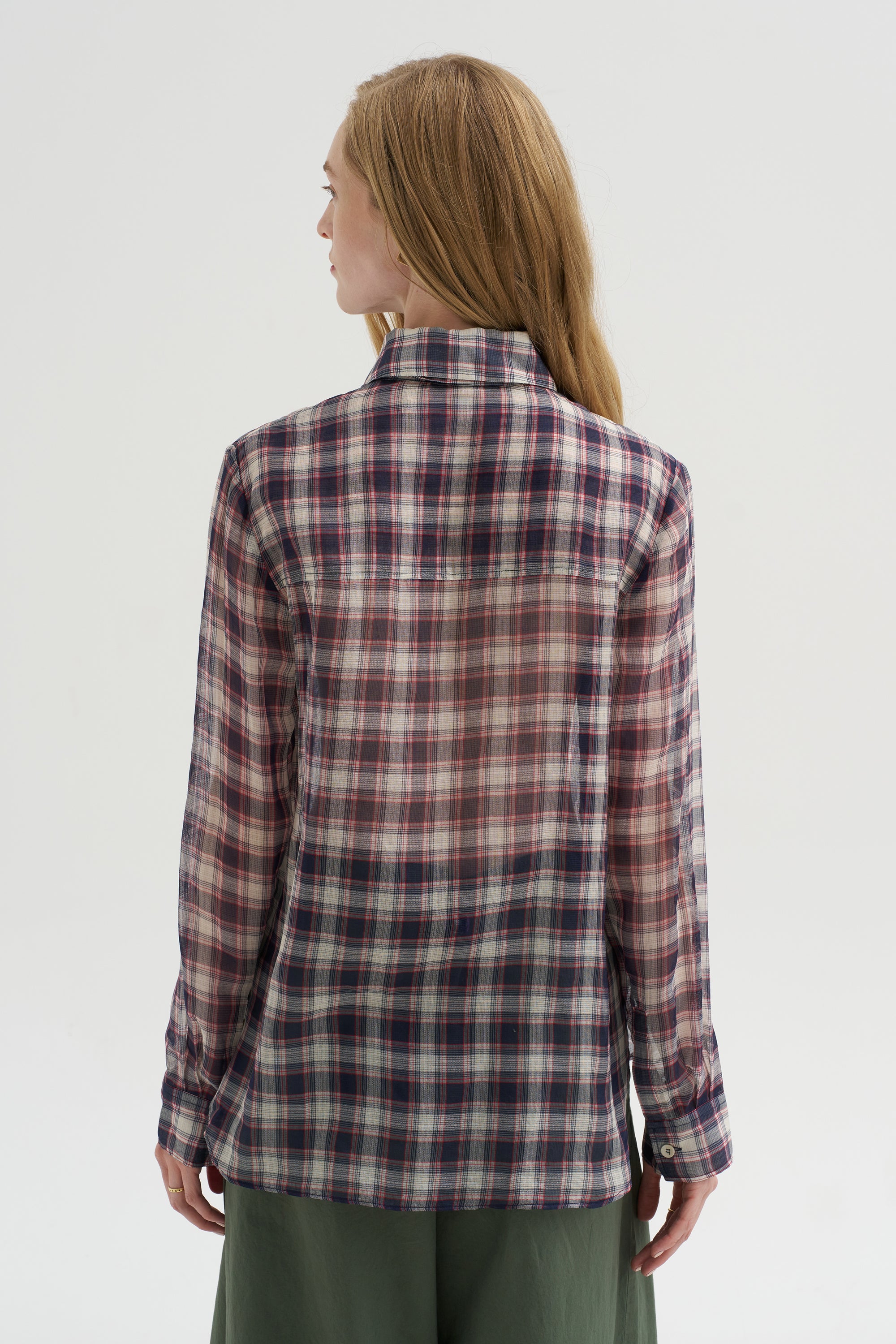 Pre-Order • Silk Cotton Plaid Blouse with Removable Tie, Black &amp; Red Multi