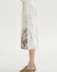 Calcimin Denim Midi Trouser Zip Skirt, Ivory Multi