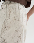 Calcimin Denim Midi Trouser Zip Skirt, Ivory Multi