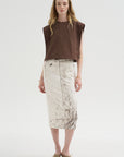 Calcimin Denim Midi Trouser Zip Skirt, Ivory Multi
