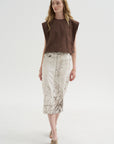 Calcimin Denim Midi Trouser Zip Skirt, Ivory Multi